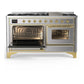 ILVE Majestic III 60-Inch Dual Fuel Range with 9 Sealed Burners + Griddle, 5.8 cu. ft. Oven, Stainless Steel with Brass Trim, Liquid Propane, Triple Glass Door, UM60FNR3SSGLP