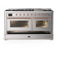 ILVE Majestic III 60-Inch Dual Fuel Range with 9 Sealed Burners + Griddle, 5.8 cu. ft. Oven, Stainless Steel with Copper Trim, Liquid Propane, Triple Glass Door, UM60FNR3SSPLP