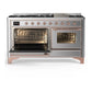 ILVE Majestic III 60-Inch Dual Fuel Range with 9 Sealed Burners + Griddle, 5.8 cu. ft. Oven, Stainless Steel with Copper Trim, Natural Gas, Triple Glass Door, UM60FNR3SSP