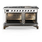 ILVE Majestic III 60-Inch Dual Fuel Range with 9 Sealed Burners + Griddle, 5.8 cu. ft. Oven, White with Burnished Trim, Liquid Propane, Triple Glass Door, UM60FNR3WHBLP