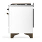 ILVE Majestic III 60-Inch Dual Fuel Range with 9 Sealed Burners + Griddle, 5.8 cu. ft. Oven, White with Burnished Trim, Liquid Propane, Triple Glass Door, UM60FNR3WHBLP