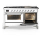 ILVE Majestic III 60-Inch Dual Fuel Range with 9 Sealed Burners + Griddle, 5.8 cu. ft. Oven, White with Chrome Trim, Liquid Propane, Triple Glass Door, UM60FNR3WHCLP