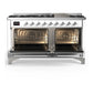 ILVE Majestic III 60-Inch Dual Fuel Range with 9 Sealed Burners + Griddle, 5.8 cu. ft. Oven, White with Chrome Trim, Natural Gas, Triple Glass Door, UM60FNR3WHC