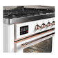 ILVE Majestic III 60-Inch Dual Fuel Range with 9 Sealed Burners + Griddle, 5.8 cu. ft. Oven, White with Copper Trim, Liquid Propane, Triple Glass Door, UM60FNR3WHPLP