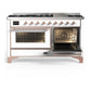 ILVE Majestic III 60-Inch Dual Fuel Range with 9 Sealed Burners + Griddle, 5.8 cu. ft. Oven, White with Copper Trim, Natural Gas, Triple Glass Door, UM60FNR3WHP