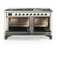 ILVE Majestic III 60-Inch Dual Fuel Range with 9 Sealed Burners + Griddle, 5.8 cu. ft. Oven, Antique White with Burnished Trim, Natural Gas, Solid Door, UM60FQNR3AWB