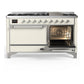 ILVE Majestic III 60-Inch Dual Fuel Range with 9 Sealed Burners + Griddle, 5.8 cu. ft. Oven, Antique White with Chrome Trim, Liquid Propane, Solid Door, UM60FQNR3AWCLP