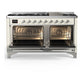 ILVE Majestic III 60-Inch Dual Fuel Range with 9 Sealed Burners + Griddle, 5.8 cu. ft. Oven, Antique White with Chrome Trim, Natural Gas, Solid Door, UM60FQNR3AWC