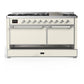 ILVE Majestic III 60-Inch Dual Fuel Range with 9 Sealed Burners + Griddle, 5.8 cu. ft. Oven, Antique White with Chrome Trim, Natural Gas, Solid Door, UM60FQNR3AWC