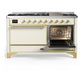 ILVE Majestic III 60-Inch Dual Fuel Range with 9 Sealed Burners + Griddle, 5.8 cu. ft. Oven, Antique White with Brass Trim, Liquid Propane, Solid Door, UM60FQNR3AWGLP