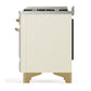 ILVE Majestic III 60-Inch Dual Fuel Range with 9 Sealed Burners + Griddle, 5.8 cu. ft. Oven, Antique White with Brass Trim, Liquid Propane, Solid Door, UM60FQNR3AWGLP