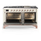 ILVE Majestic III 60-Inch Dual Fuel Range with 9 Sealed Burners + Griddle, 5.8 cu. ft. Oven, Antique White with Copper Trim, Liquid Propane, Solid Door, UM60FQNR3AWPLP