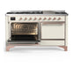 ILVE Majestic III 60-Inch Dual Fuel Range with 9 Sealed Burners + Griddle, 5.8 cu. ft. Oven, Antique White with Copper Trim, Liquid Propane, Solid Door, UM60FQNR3AWPLP