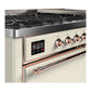 ILVE Majestic III 60-Inch Dual Fuel Range with 9 Sealed Burners + Griddle, 5.8 cu. ft. Oven, Antique White with Copper Trim, Natural Gas, Solid Door, UM60FQNR3AWP