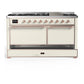 ILVE Majestic III 60-Inch Dual Fuel Range with 9 Sealed Burners + Griddle, 5.8 cu. ft. Oven, Antique White with Copper Trim, Natural Gas, Solid Door, UM60FQNR3AWP