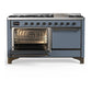 ILVE Majestic III 60-Inch Dual Fuel Range with 9 Sealed Burners + Griddle, 5.8 cu. ft. Oven, Blue Grey with Burnished Trim, Liquid Propane, Solid Door, UM60FQNR3BGBLP