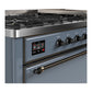 ILVE Majestic III 60-Inch Dual Fuel Range with 9 Sealed Burners + Griddle, 5.8 cu. ft. Oven, Blue Grey with Burnished Trim, Natural Gas, Solid Door, UM60FQNR3BGB