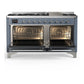 ILVE Majestic III 60-Inch Dual Fuel Range with 9 Sealed Burners + Griddle, 5.8 cu. ft. Oven, Blue Grey with Chrome Trim, Natural Gas, Solid Door, UM60FQNR3BGC