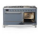 ILVE Majestic III 60-Inch Dual Fuel Range with 9 Sealed Burners + Griddle, 5.8 cu. ft. Oven, Blue Grey with Chrome Trim, Natural Gas, Solid Door, UM60FQNR3BGC