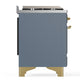 ILVE Majestic III 60-Inch Dual Fuel Range with 9 Sealed Burners + Griddle, 5.8 cu. ft. Oven, Blue Grey with Brass Trim, Natural Gas, Solid Door, UM60FQNR3BGG