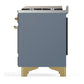 ILVE Majestic III 60-Inch Dual Fuel Range with 9 Sealed Burners + Griddle, 5.8 cu. ft. Oven, Blue Grey with Brass Trim, Natural Gas, Solid Door, UM60FQNR3BGG