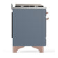 ILVE Majestic III 60-Inch Dual Fuel Range with 9 Sealed Burners + Griddle, 5.8 cu. ft. Oven, Blue Grey with Copper Trim, Natural Gas, Solid Door, UM60FQNR3BGP