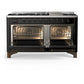 ILVE Majestic III 60-Inch Dual Fuel Range with 9 Sealed Burners + Griddle, 5.8 cu. ft. Oven, Glossy Black with Burnished Trim, Liquid Propane, Solid Door, UM60FQNR3BKBLP