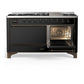 ILVE Majestic III 60-Inch Dual Fuel Range with 9 Sealed Burners + Griddle, 5.8 cu. ft. Oven, Glossy Black with Burnished Trim, Liquid Propane, Solid Door, UM60FQNR3BKBLP