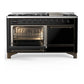 ILVE Majestic III 60-Inch Dual Fuel Range with 9 Sealed Burners + Griddle, 5.8 cu. ft. Oven, Glossy Black with Burnished Trim, Liquid Propane, Solid Door, UM60FQNR3BKBLP