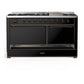 ILVE Majestic III 60-Inch Dual Fuel Range with 9 Sealed Burners + Griddle, 5.8 cu. ft. Oven, Glossy Black with Burnished Trim, Liquid Propane, Solid Door, UM60FQNR3BKBLP