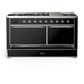 ILVE Majestic III 60-Inch Dual Fuel Range with 9 Sealed Burners + Griddle, 5.8 cu. ft. Oven, Glossy Black with Chrome Trim, Liquid Propane, Solid Door, UM60FQNR3BKCLP