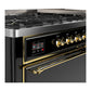 ILVE Majestic III 60-Inch Dual Fuel Range with 9 Sealed Burners + Griddle, 5.8 cu. ft. Oven, Glossy Black with Brass Trim, Liquid Propane, Solid Door, UM60FQNR3BKGLP