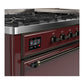 ILVE Majestic III 60-Inch Dual Fuel Range with 9 Sealed Burners + Griddle, 5.8 cu. ft. Oven, Burgundy with Burnished Trim, Natural Gas, Solid Door, UM60FQNR3BUB