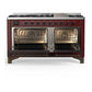 ILVE Majestic III 60-Inch Dual Fuel Range with 9 Sealed Burners + Griddle, 5.8 cu. ft. Oven, Burgundy with Burnished Trim, Natural Gas, Solid Door, UM60FQNR3BUB