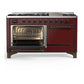 ILVE Majestic III 60-Inch Dual Fuel Range with 9 Sealed Burners + Griddle, 5.8 cu. ft. Oven, Burgundy with Burnished Trim, Natural Gas, Solid Door, UM60FQNR3BUB