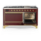 ILVE Majestic III 60-Inch Dual Fuel Range with 9 Sealed Burners + Griddle, 5.8 cu. ft. Oven, Burgundy with Brass Trim, Liquid Propane, Solid Door, UM60FQNR3BUGLP