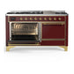ILVE Majestic III 60-Inch Dual Fuel Range with 9 Sealed Burners + Griddle, 5.8 cu. ft. Oven, Burgundy with Brass Trim, Liquid Propane, Solid Door, UM60FQNR3BUGLP