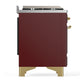 ILVE Majestic III 60-Inch Dual Fuel Range with 9 Sealed Burners + Griddle, 5.8 cu. ft. Oven, Burgundy with Brass Trim, Liquid Propane, Solid Door, UM60FQNR3BUGLP