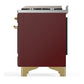 ILVE Majestic III 60-Inch Dual Fuel Range with 9 Sealed Burners + Griddle, 5.8 cu. ft. Oven, Burgundy with Brass Trim, Natural Gas, Solid Door, UM60FQNR3BUG