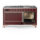 ILVE Majestic III 60-Inch Dual Fuel Range with 9 Sealed Burners + Griddle, 5.8 cu. ft. Oven, Burgundy with Copper Trim, Liquid Propane, Solid Door, UM60FQNR3BUPLP