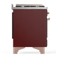 ILVE Majestic III 60-Inch Dual Fuel Range with 9 Sealed Burners + Griddle, 5.8 cu. ft. Oven, Burgundy with Copper Trim, Liquid Propane, Solid Door, UM60FQNR3BUPLP