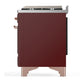 ILVE Majestic III 60-Inch Dual Fuel Range with 9 Sealed Burners + Griddle, 5.8 cu. ft. Oven, Burgundy with Copper Trim, Liquid Propane, Solid Door, UM60FQNR3BUPLP