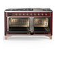 ILVE Majestic III 60-Inch Dual Fuel Range with 9 Sealed Burners + Griddle, 5.8 cu. ft. Oven, Burgundy with Copper Trim, Natural Gas, Solid Door, UM60FQNR3BUP