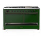 ILVE Majestic III 60-Inch Dual Fuel Range with 9 Sealed Burners + Griddle, 5.8 cu. ft. Oven, Emerald Green with Burnished Trim, Liquid Propane, Solid Door, UM60FQNR3EGBLP