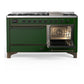 ILVE Majestic III 60-Inch Dual Fuel Range with 9 Sealed Burners + Griddle, 5.8 cu. ft. Oven, Emerald Green with Burnished Trim, Natural Gas, Solid Door, UM60FQNR3EGB