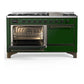 ILVE Majestic III 60-Inch Dual Fuel Range with 9 Sealed Burners + Griddle, 5.8 cu. ft. Oven, Emerald Green with Burnished Trim, Natural Gas, Solid Door, UM60FQNR3EGB