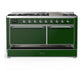 ILVE Majestic III 60-Inch Dual Fuel Range with 9 Sealed Burners + Griddle, 5.8 cu. ft. Oven, Emerald Green with Chrome Trim, Liquid Propane, Solid Door, UM60FQNR3EGCLP