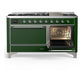 ILVE Majestic III 60-Inch Dual Fuel Range with 9 Sealed Burners + Griddle, 5.8 cu. ft. Oven, Emerald Green with Chrome Trim, Natural Gas, Solid Door, UM60FQNR3EGC