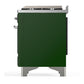 ILVE Majestic III 60-Inch Dual Fuel Range with 9 Sealed Burners + Griddle, 5.8 cu. ft. Oven, Emerald Green with Chrome Trim, Natural Gas, Solid Door, UM60FQNR3EGC