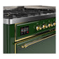 ILVE Majestic III 60-Inch Dual Fuel Range with 9 Sealed Burners + Griddle, 5.8 cu. ft. Oven, Emerald Green with Brass Trim, Liquid Propane, Solid Door, UM60FQNR3EGGLP